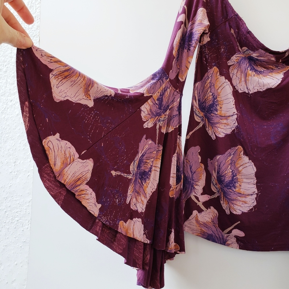 Free People Birds Of Paradise Large Blouse Whimsigoth Gothic Boho Floral Purple - Picture 7 of 11